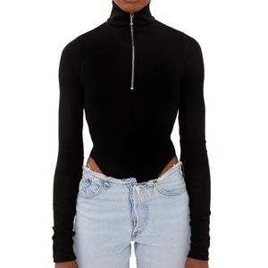 Danielle Guizio Black Ribbed Bodysuit